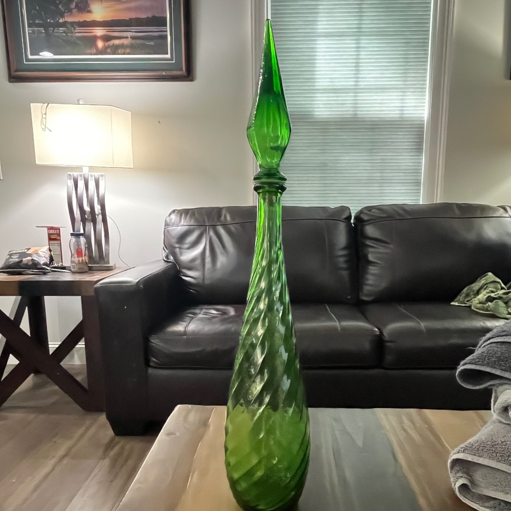 Empoli Italian Green Glass Genie Bottle 21.5”